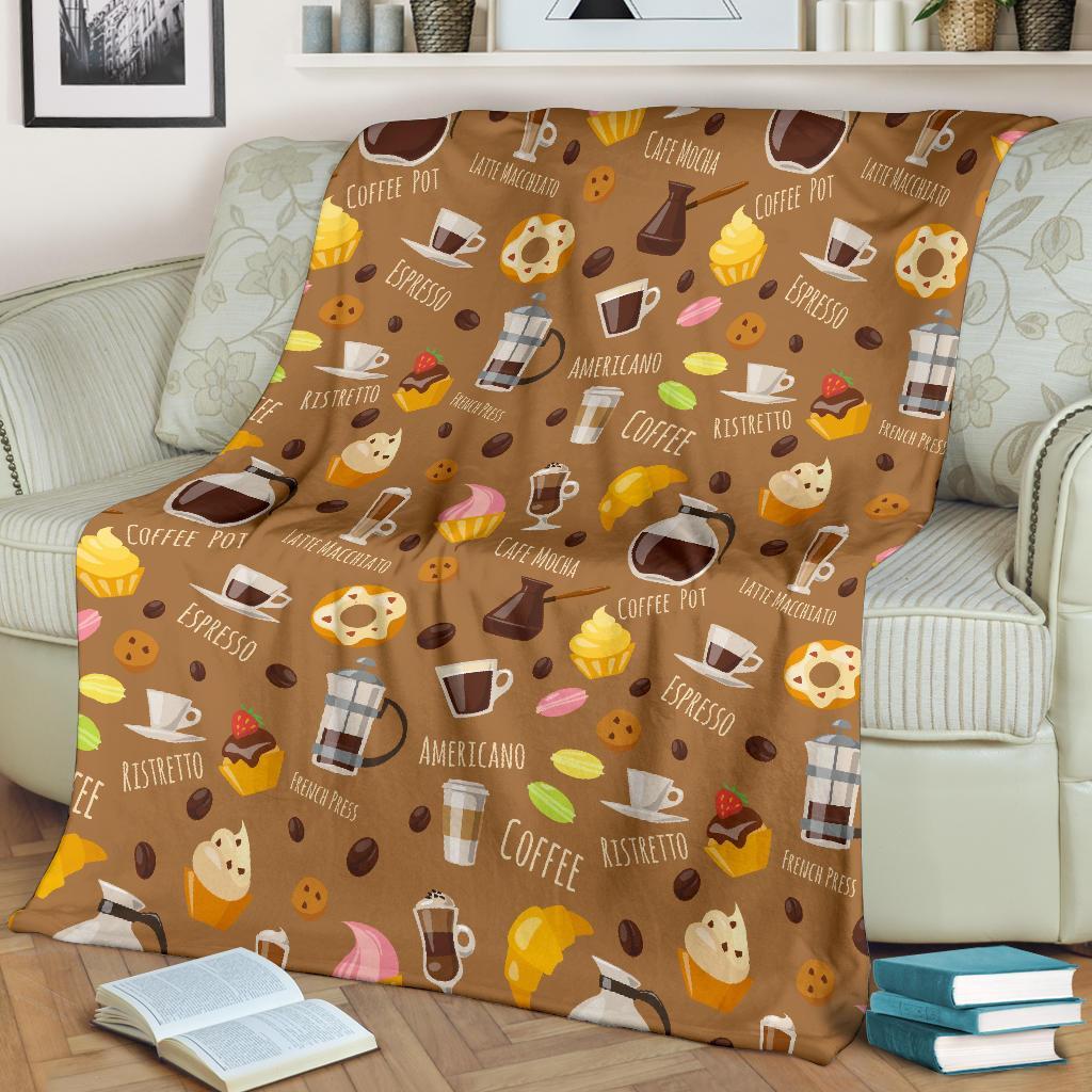 Set Coffee Pattern Print Blanket-grizzshop