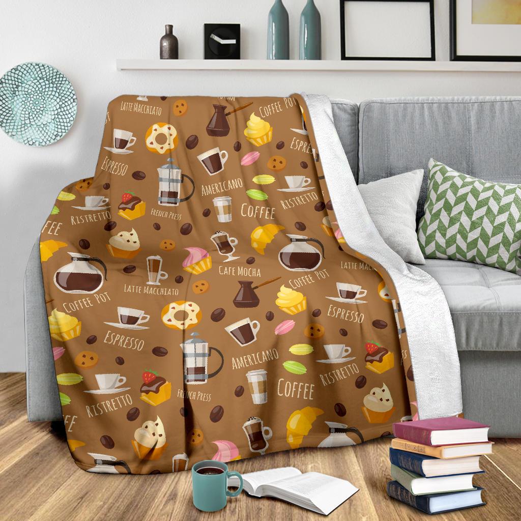 Set Coffee Pattern Print Blanket-grizzshop