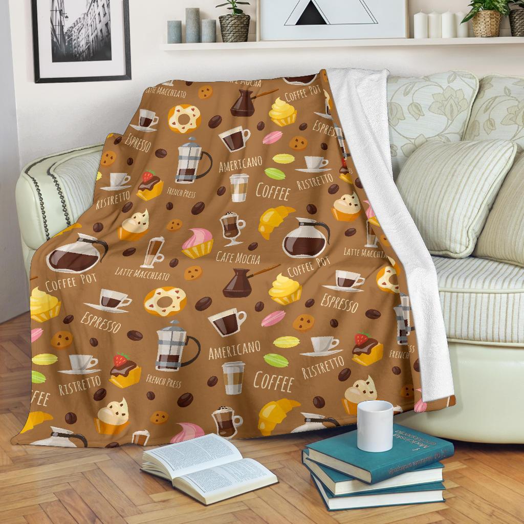 Set Coffee Pattern Print Blanket-grizzshop