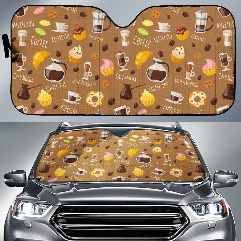 Set Coffee Pattern Print Car Sun Shade-grizzshop