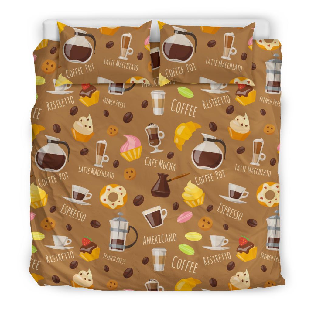 Set Coffee Pattern Print Duvet Cover Bedding Set-grizzshop