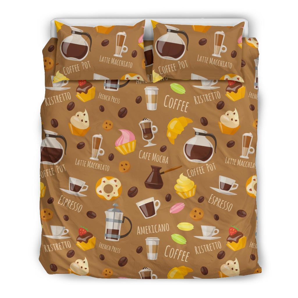 Set Coffee Pattern Print Duvet Cover Bedding Set-grizzshop