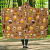 Set Coffee Pattern Print Hooded Blanket-grizzshop