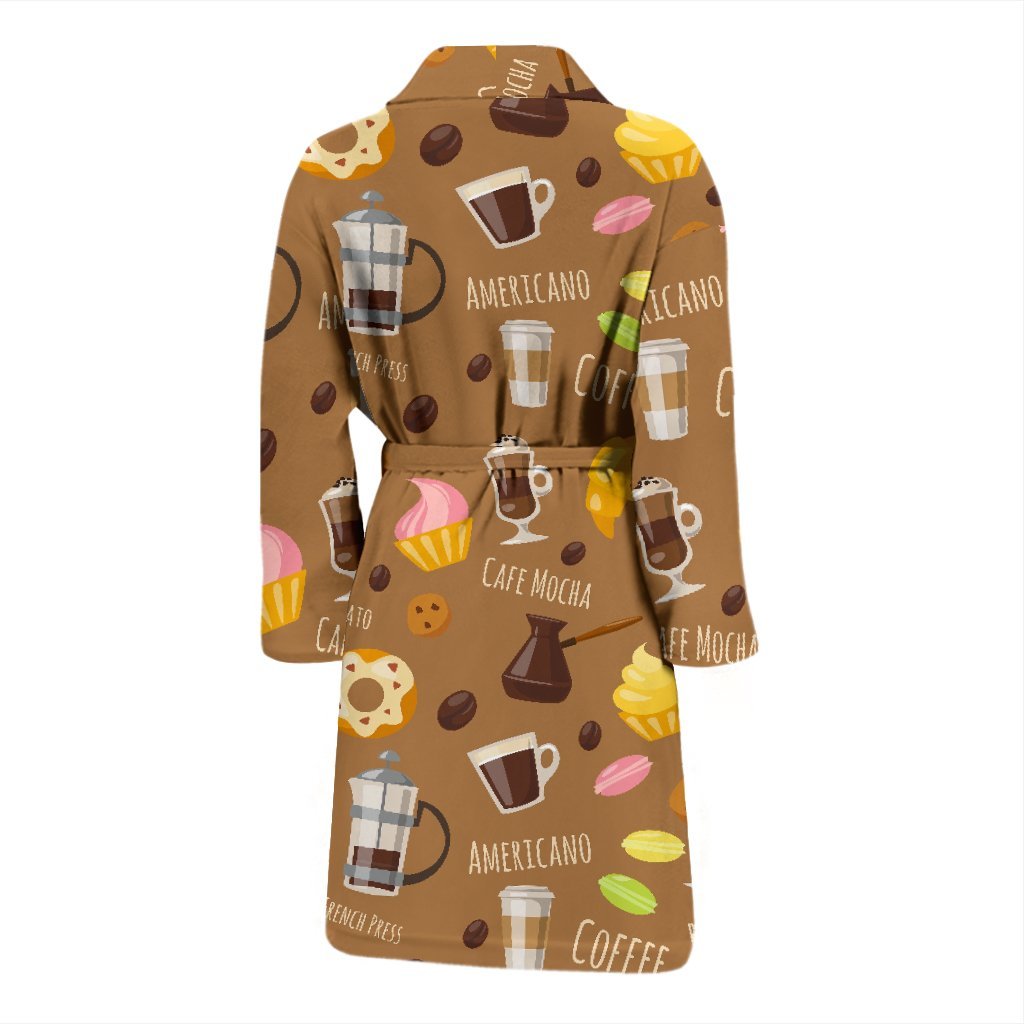 Set Coffee Pattern Print Men Long Robe-grizzshop