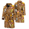 Set Coffee Pattern Print Men Long Robe-grizzshop