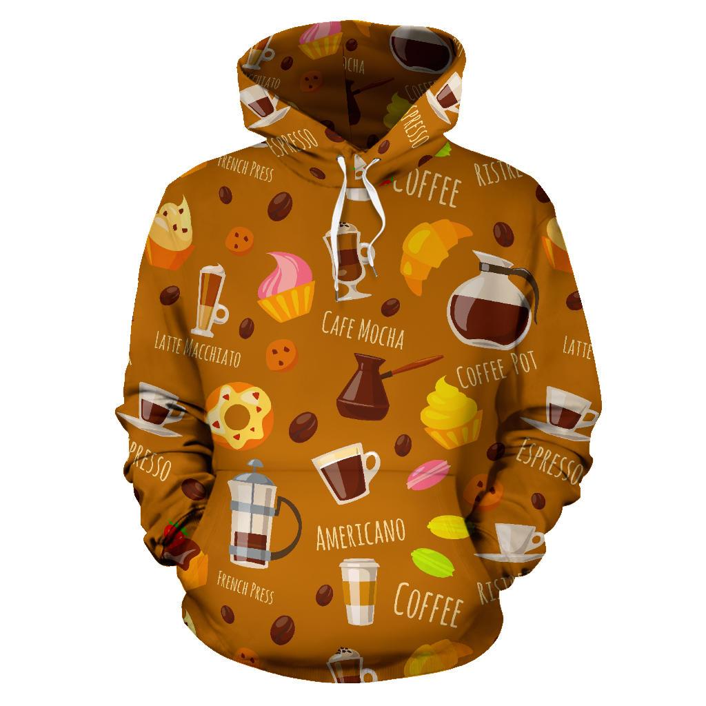 Set Coffee Pattern Print Men Women Pullover Hoodie-grizzshop