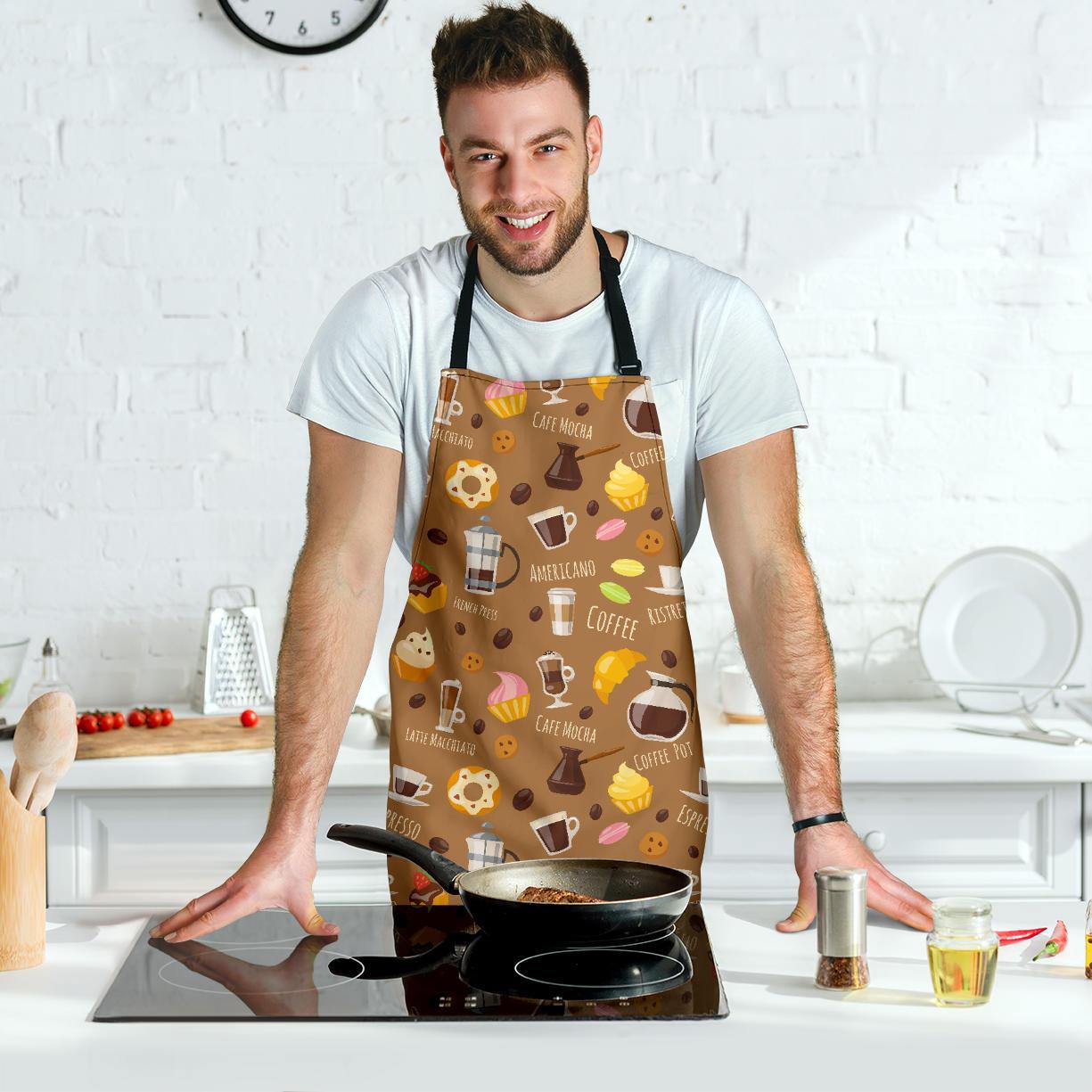 Set Coffee Pattern Print Men's Apron-grizzshop