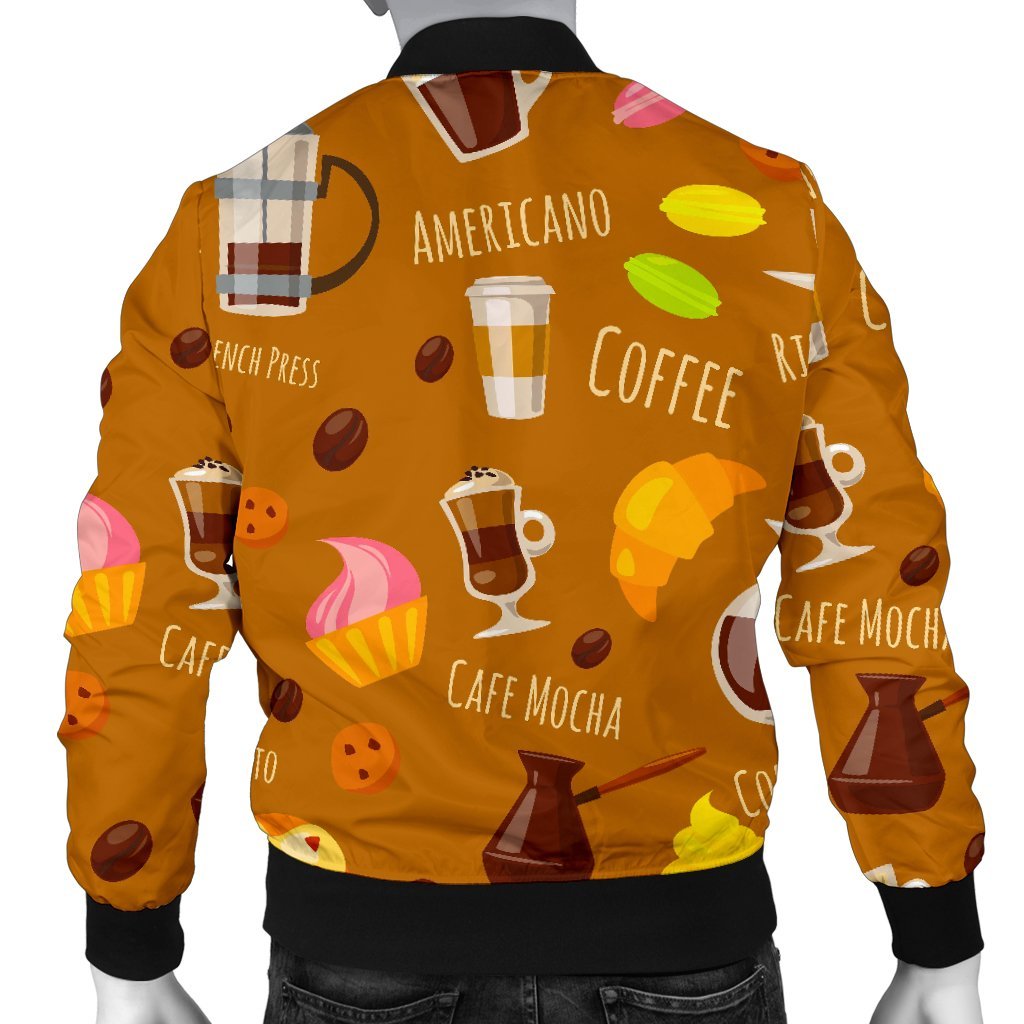 Set Coffee Pattern Print Men's Bomber Jacket-grizzshop