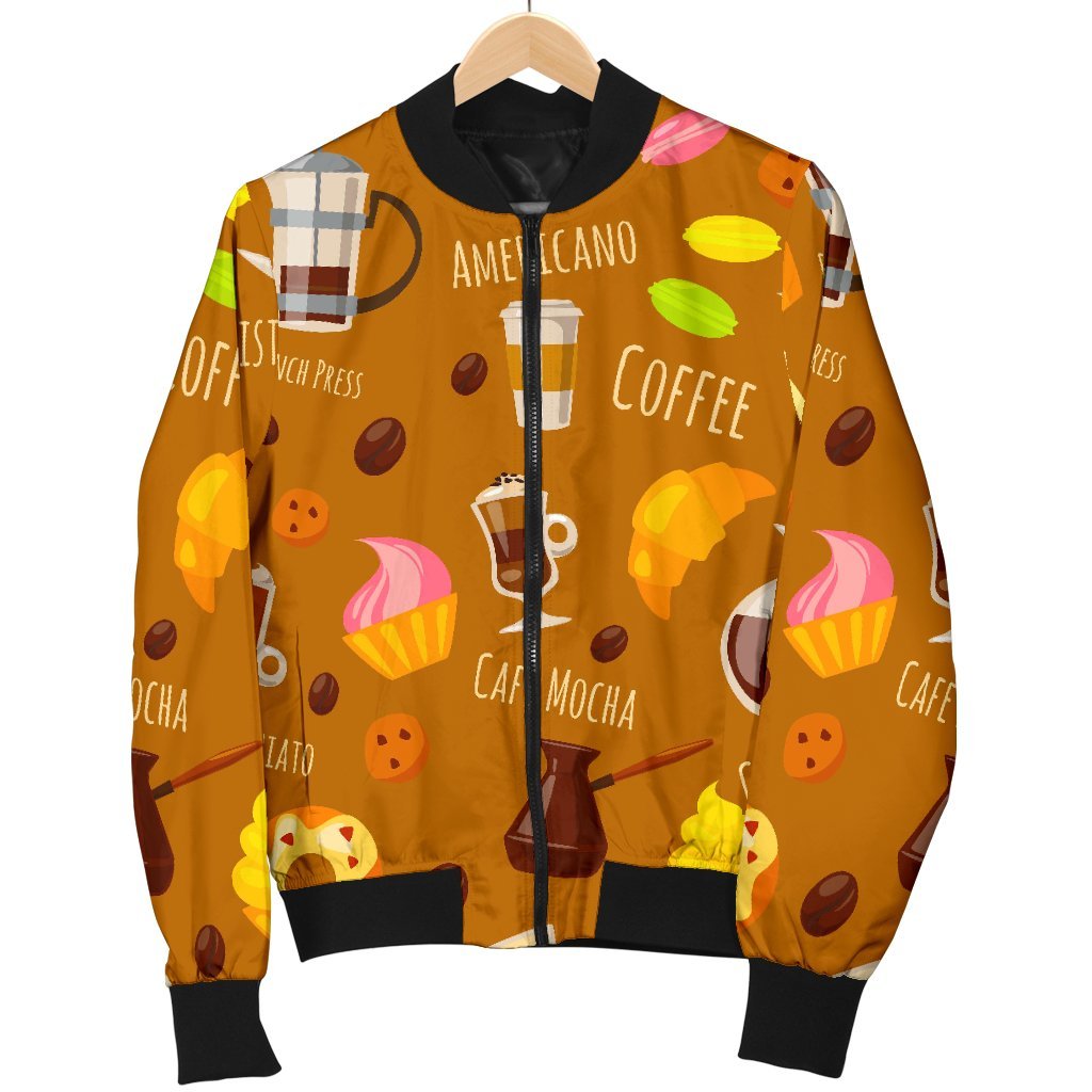 Set Coffee Pattern Print Men's Bomber Jacket-grizzshop