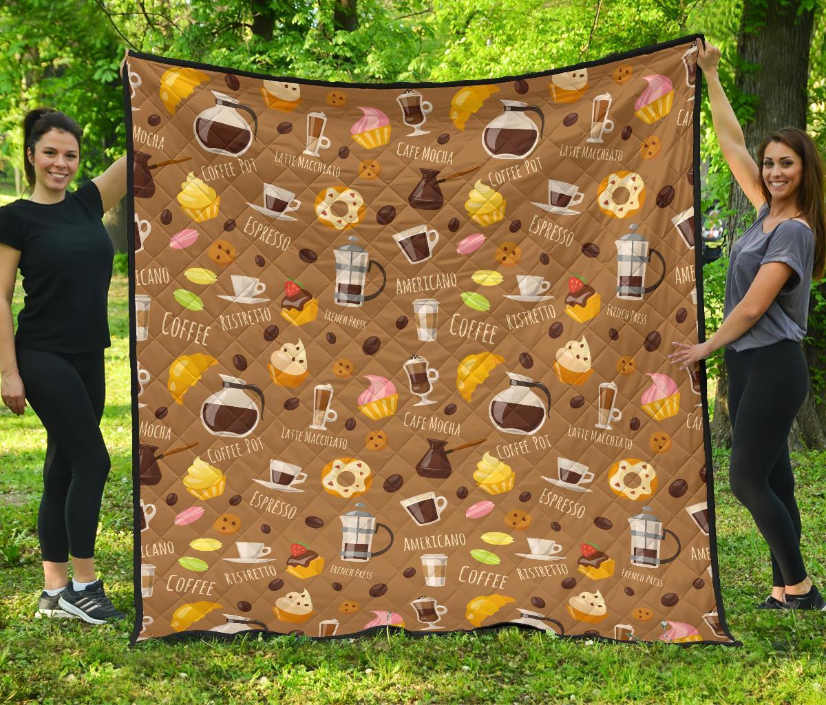 Set Coffee Pattern Print Quilt-grizzshop