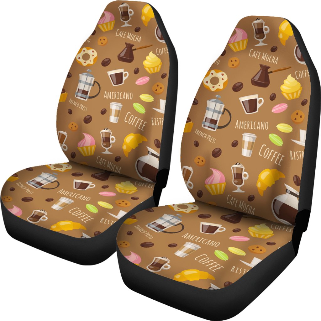 Set Coffee Pattern Print Universal Fit Car Seat Covers-grizzshop