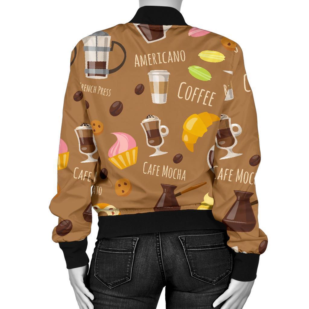 Set Coffee Pattern Print Women Casual Bomber Jacket-grizzshop