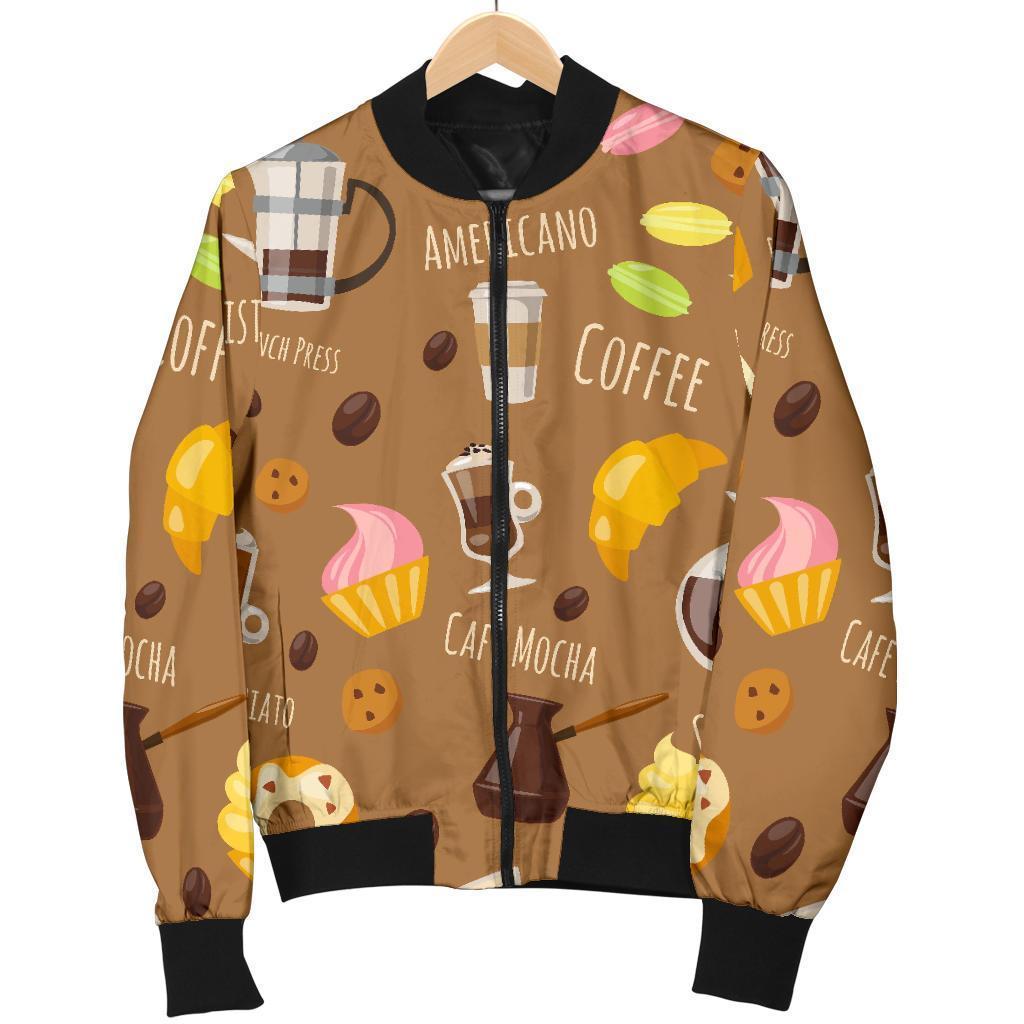 Set Coffee Pattern Print Women Casual Bomber Jacket-grizzshop