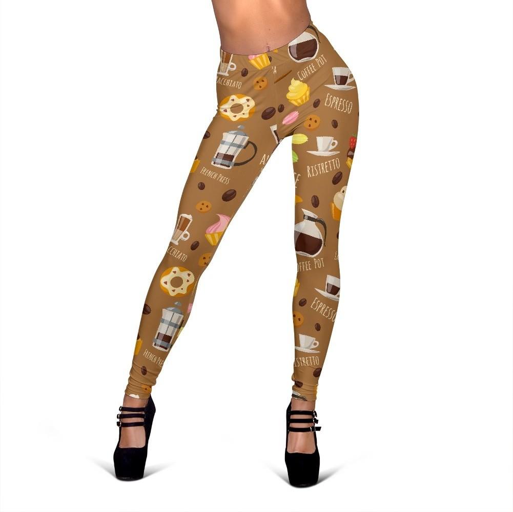 Set Coffee Pattern Print Women Leggings-grizzshop