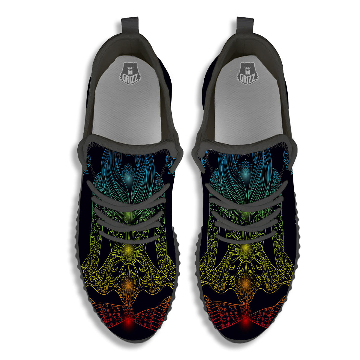 Seven Chakras Bohemian Print Black Walking Shoes-grizzshop