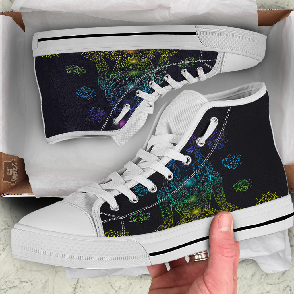 Seven Chakras Bohemian Print White High Top Shoes-grizzshop