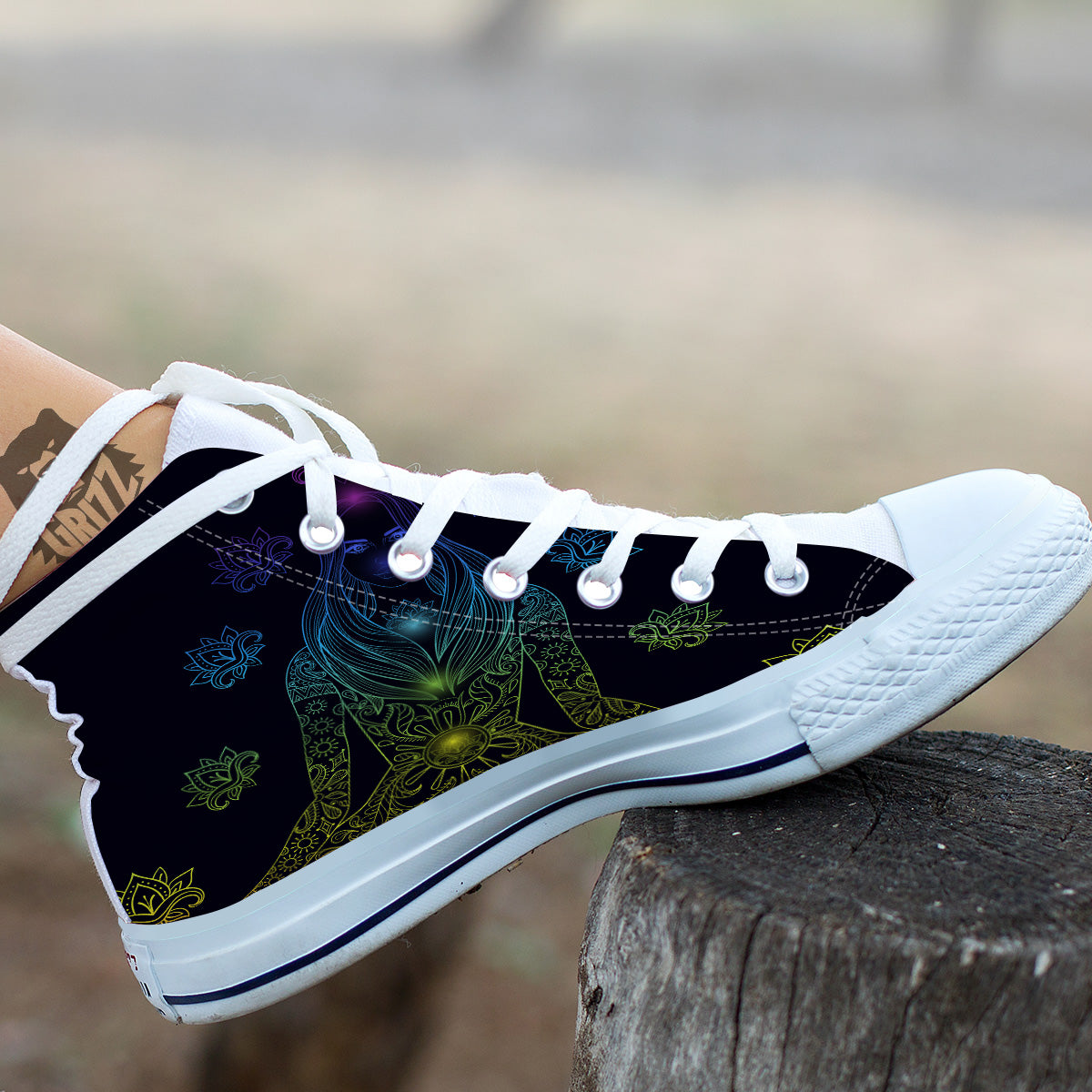 Seven Chakras Bohemian Print White High Top Shoes-grizzshop