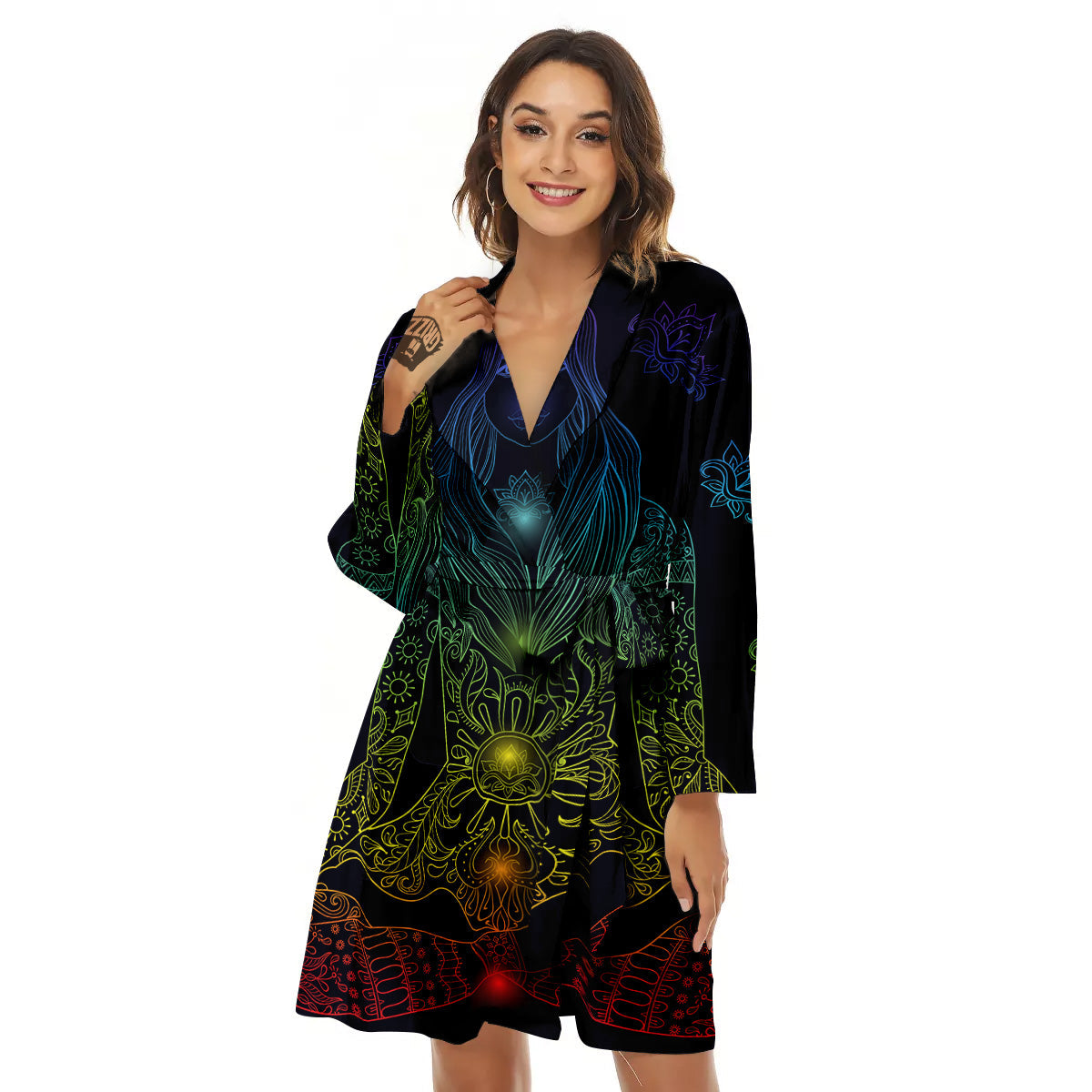Seven Chakras Bohemian Print Women's Robe-grizzshop