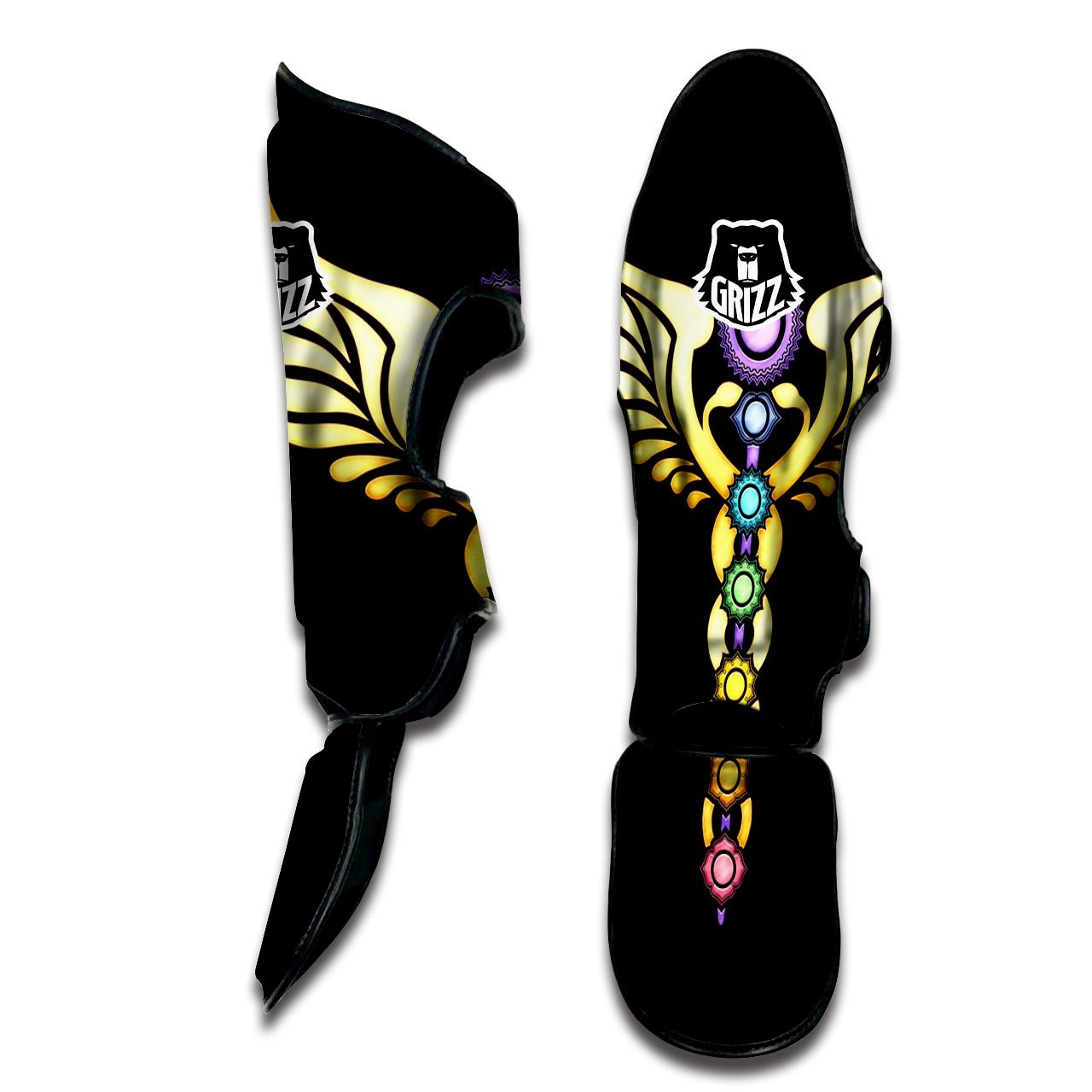 Seven Chakras Caduceus Print Muay Thai Shin Guards-grizzshop