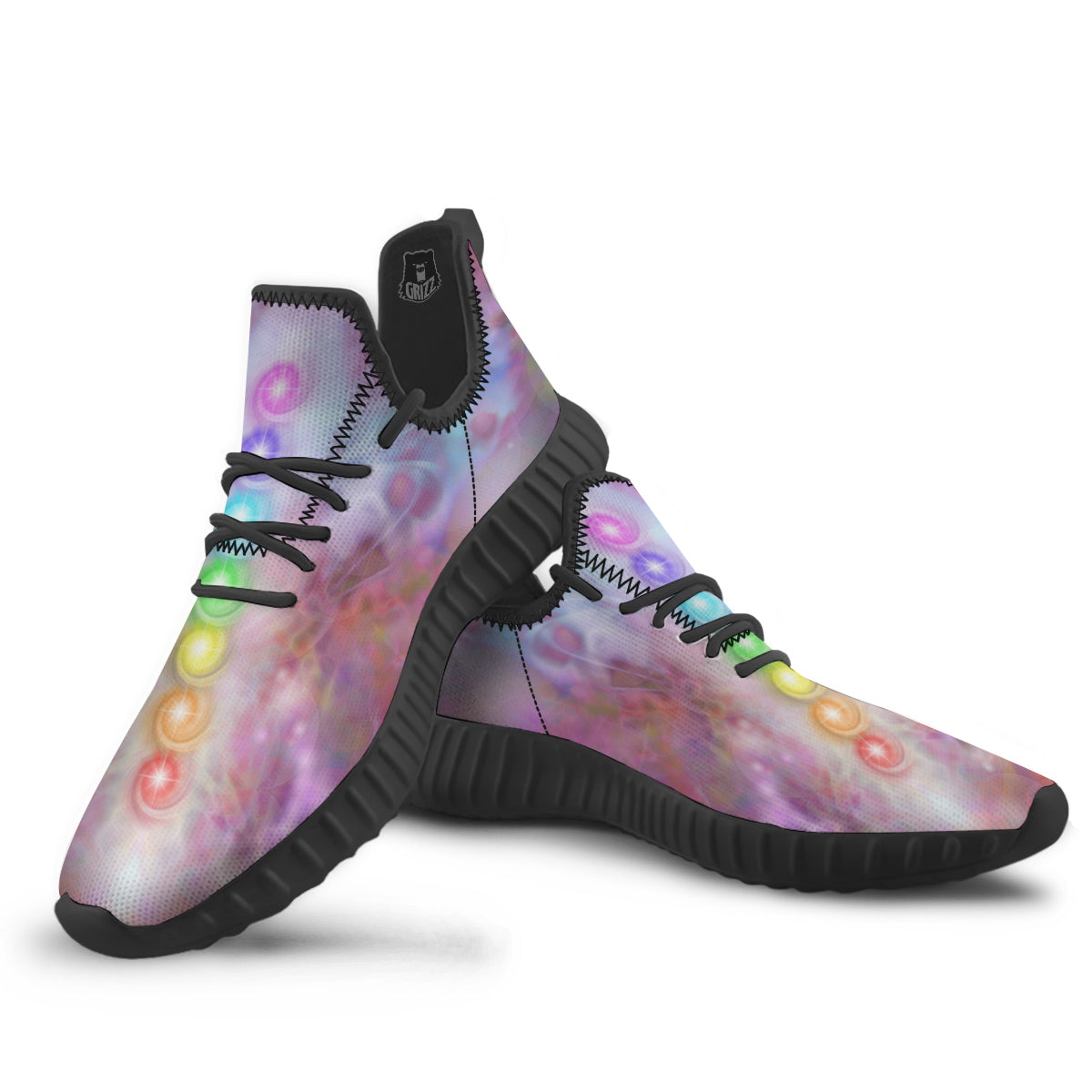 Seven Chakras Colorful Print Black Walking Shoes-grizzshop