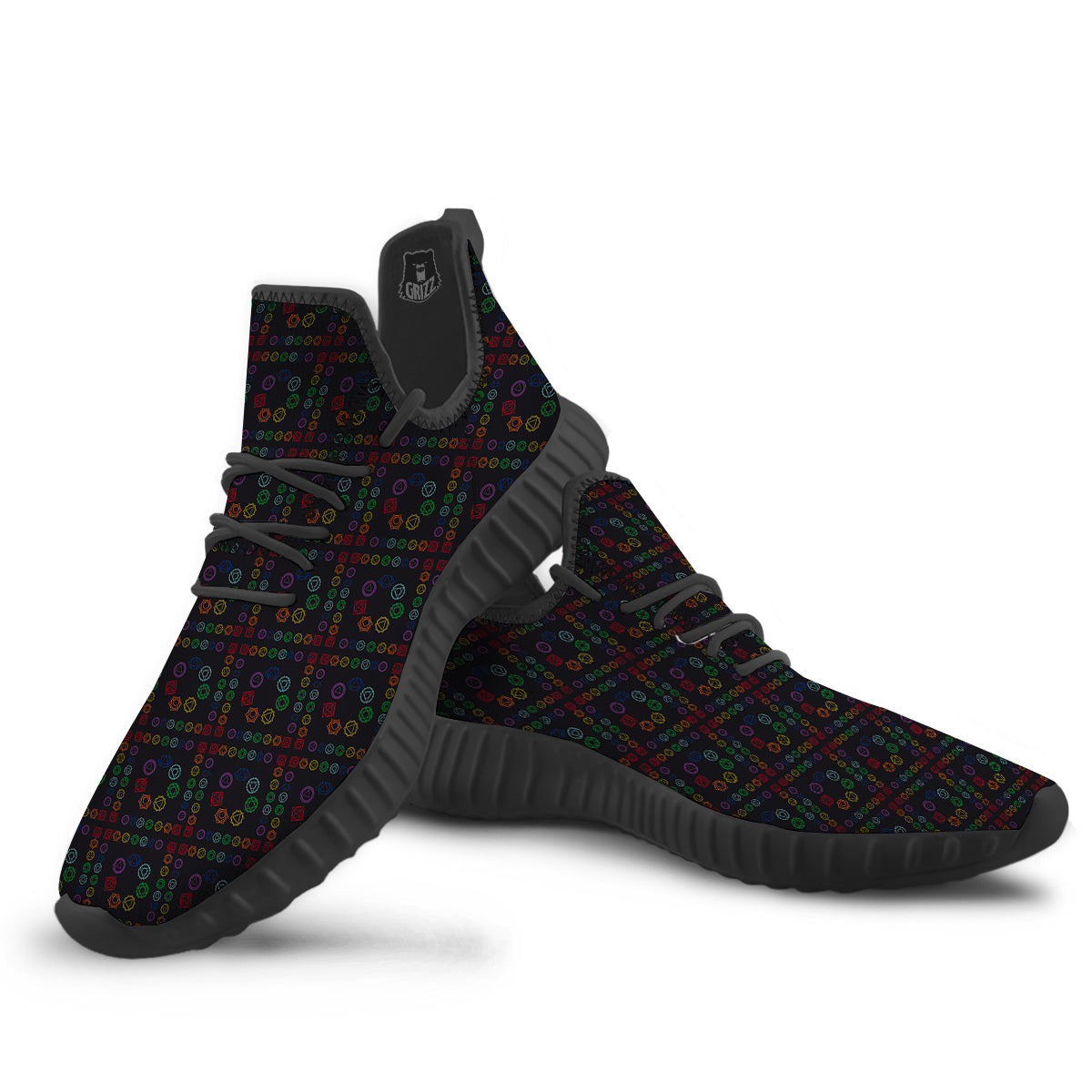 Seven Chakras Colorful Print Pattern Black Walking Shoes-grizzshop