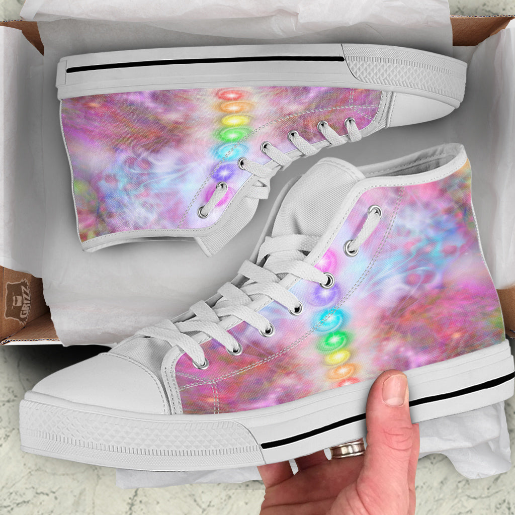 Seven Chakras Colorful Print White High Top Shoes-grizzshop