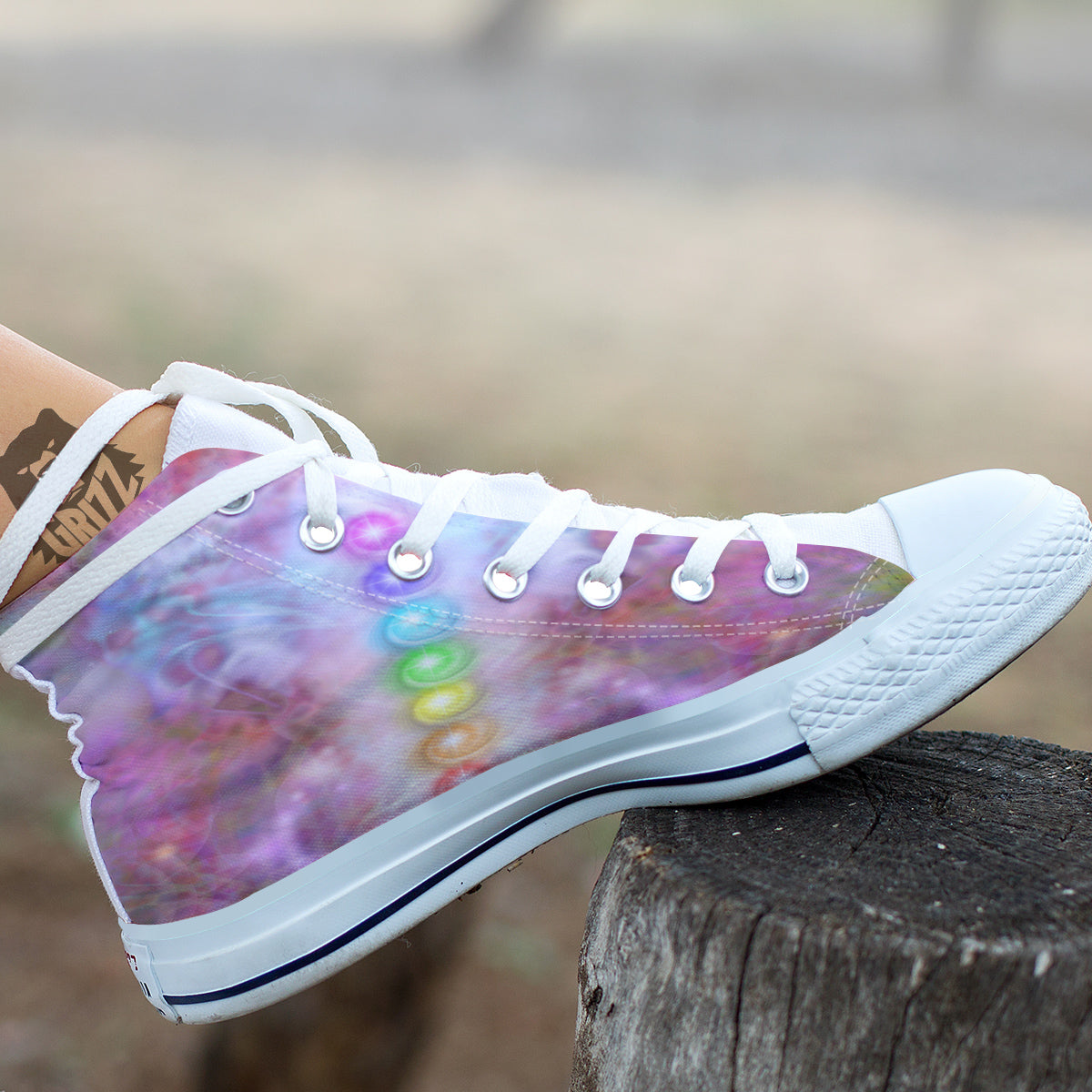 Seven Chakras Colorful Print White High Top Shoes-grizzshop