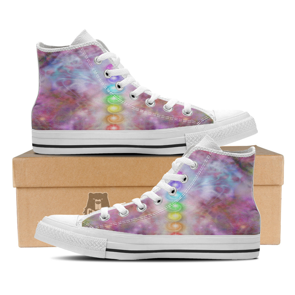 Seven Chakras Colorful Print White High Top Shoes-grizzshop