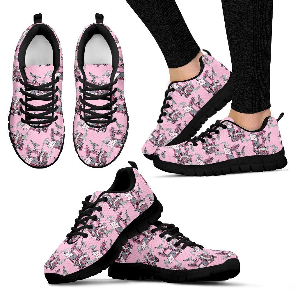 Sewing Machine Pattern Print Black Sneaker Shoes For Men Women-grizzshop