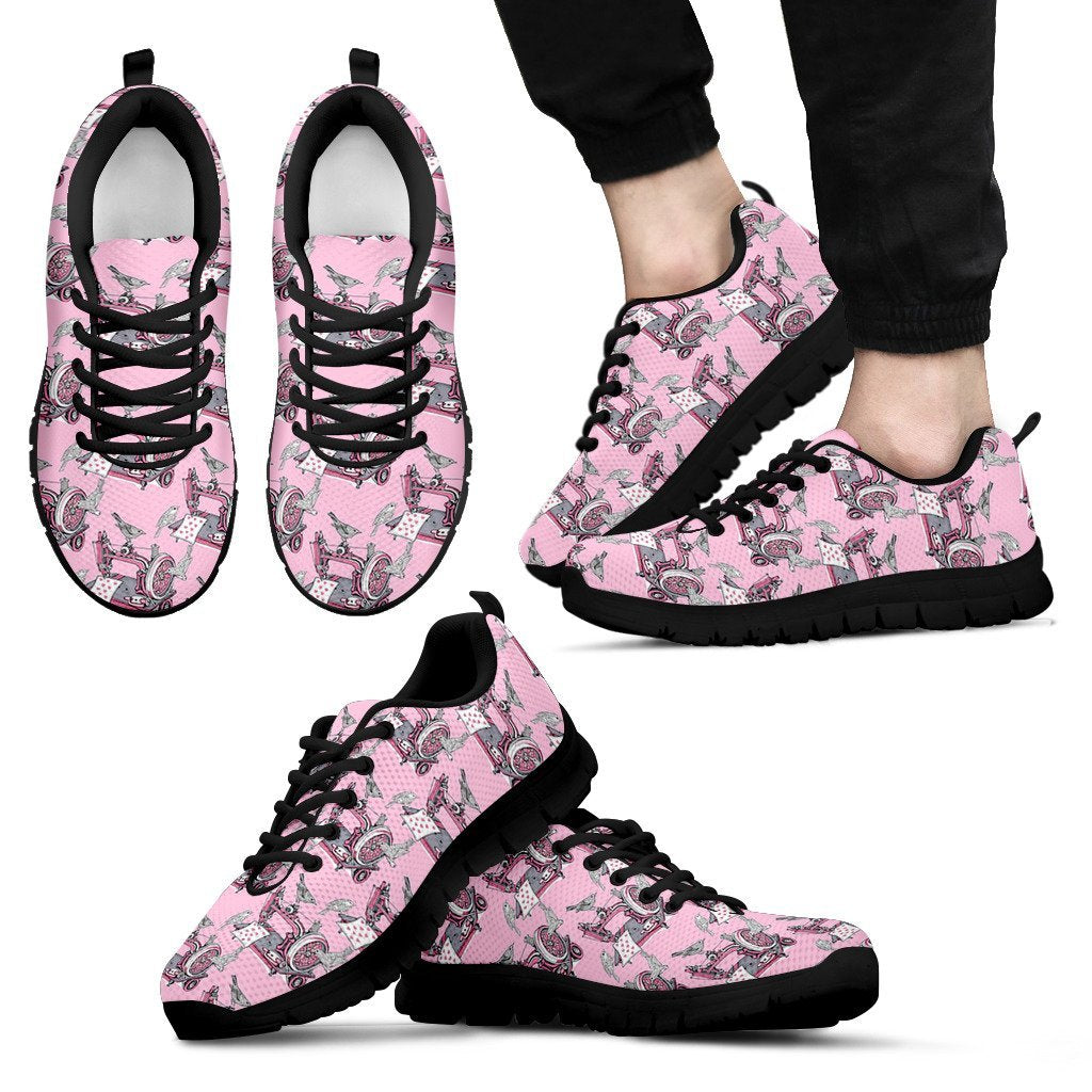 Sewing Machine Pattern Print Black Sneaker Shoes For Men Women-grizzshop