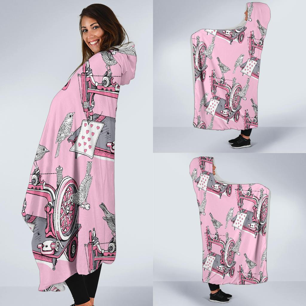 Sewing Machine Pattern Print Hooded Blanket-grizzshop