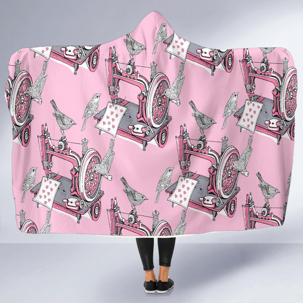 Sewing Machine Pattern Print Hooded Blanket-grizzshop