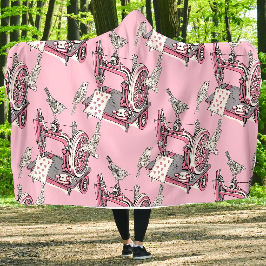 Sewing Machine Pattern Print Hooded Blanket-grizzshop