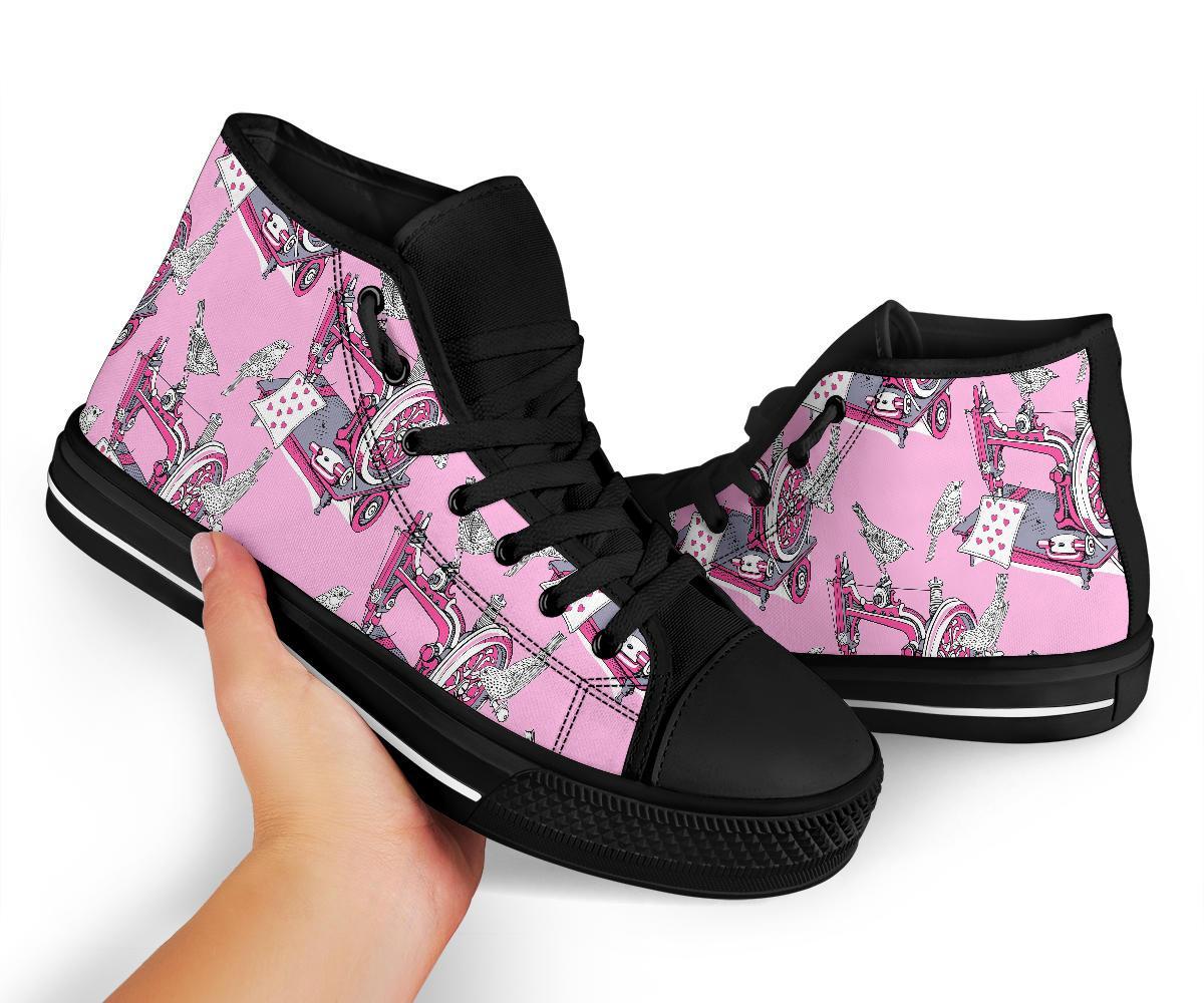 Sewing Machine Pattern Print Men Women's High Top Shoes-grizzshop
