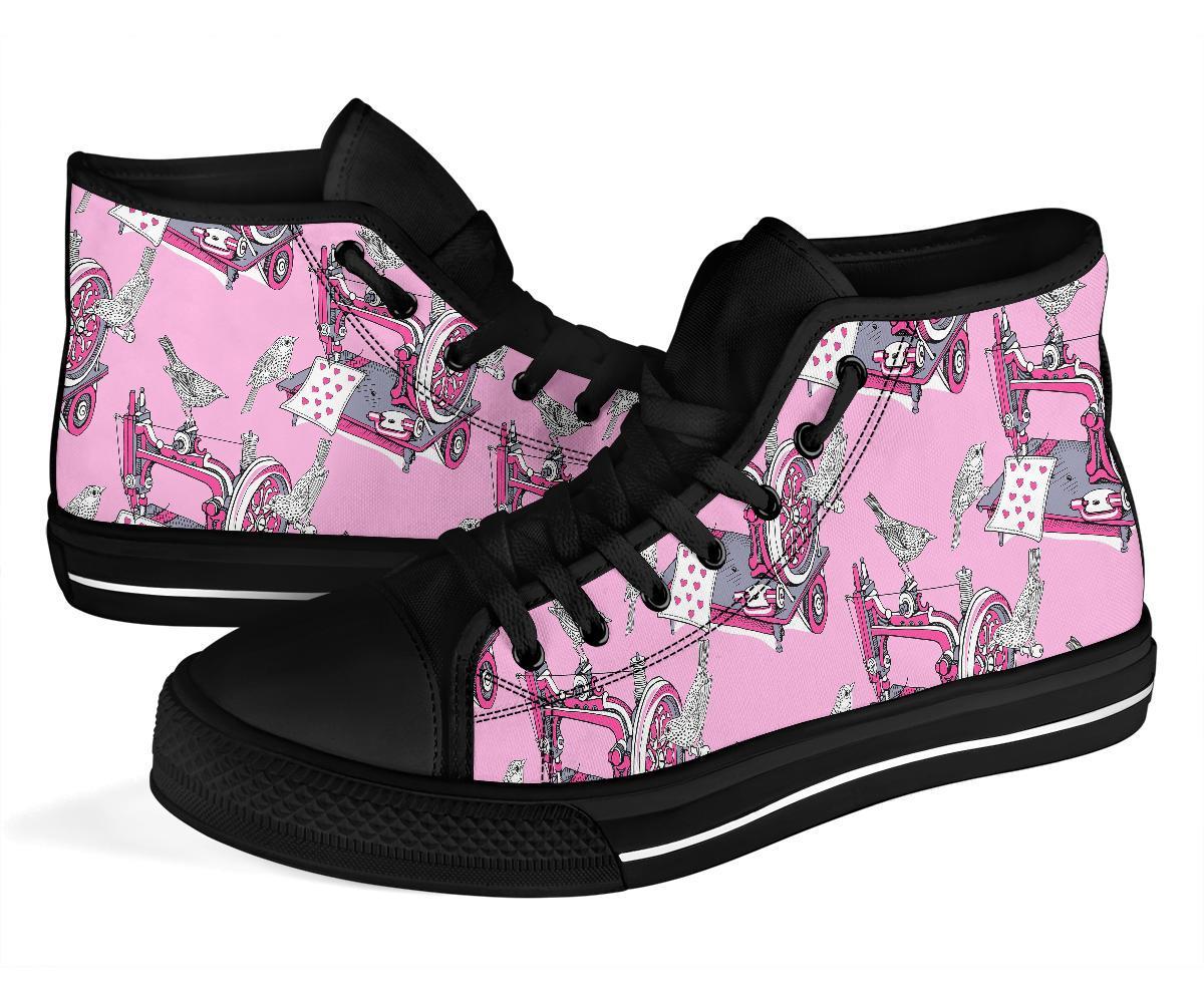 Sewing Machine Pattern Print Men Women's High Top Shoes-grizzshop