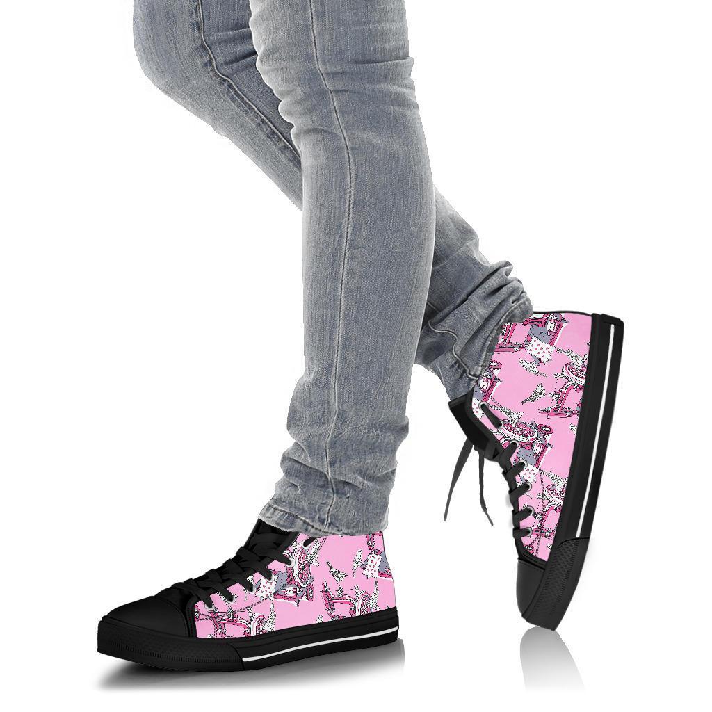 Sewing Machine Pattern Print Men Women's High Top Shoes-grizzshop
