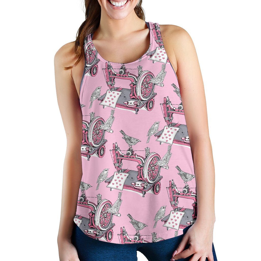 Sewing Machine Pattern Print Women's Racerback Tank Tops-grizzshop
