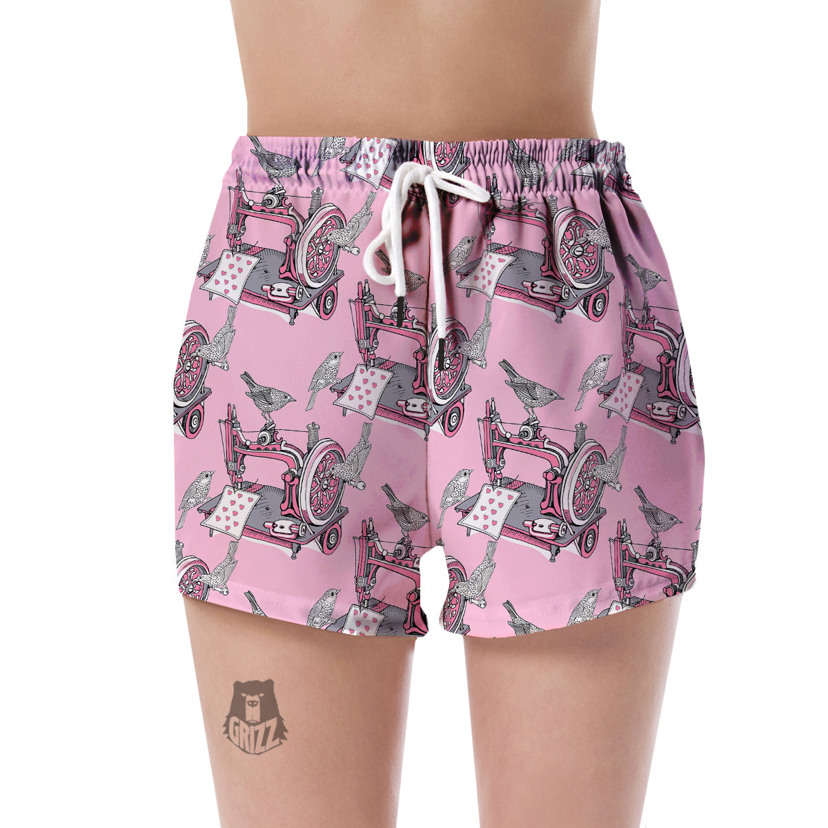 Sewing Machine Pattern Print Women's Shorts-grizzshop