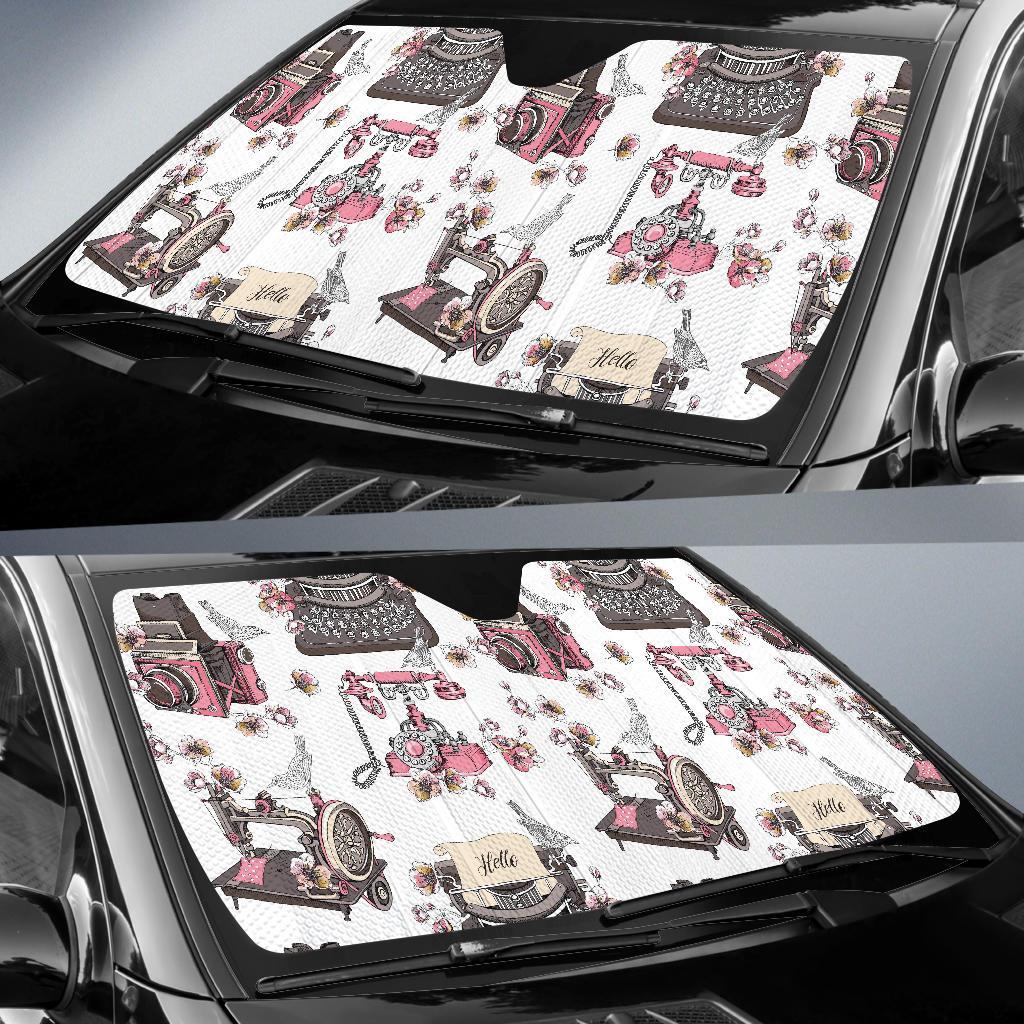 Sewing Machine Print Pattern Car Sun Shade-grizzshop