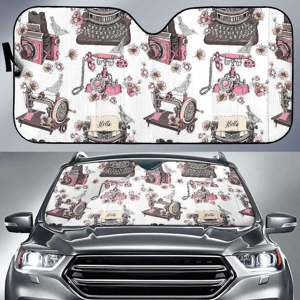 Sewing Machine Print Pattern Car Sun Shade-grizzshop