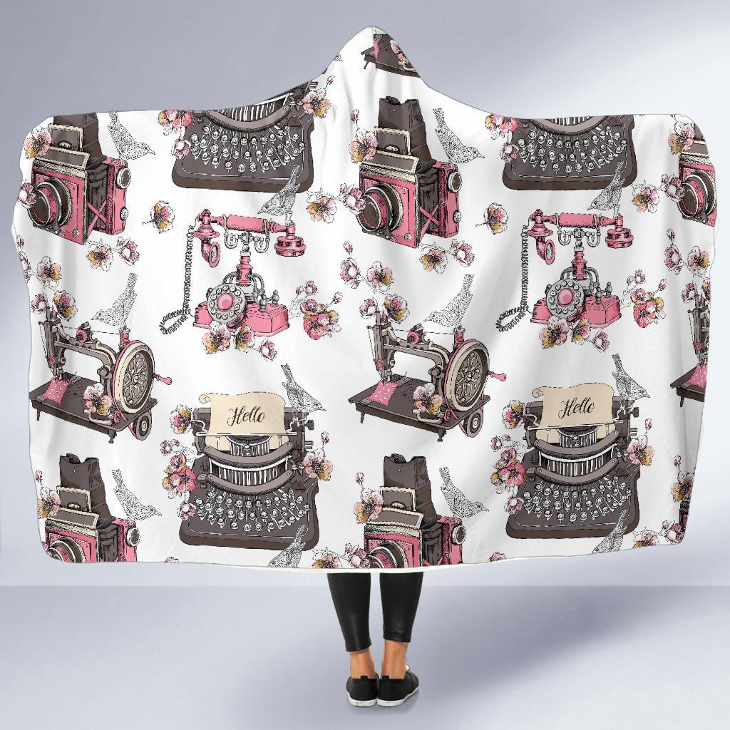 Sewing Machine Print Pattern Hooded Blanket-grizzshop