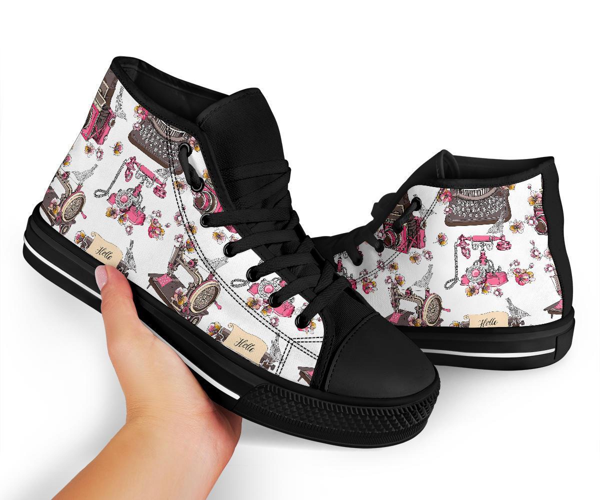 Sewing Machine Print Pattern Men Women's High Top Shoes-grizzshop