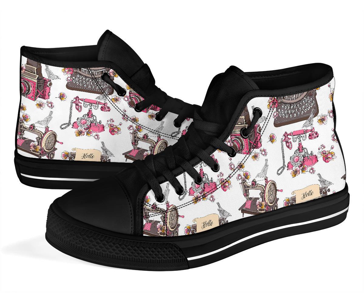 Sewing Machine Print Pattern Men Women's High Top Shoes-grizzshop