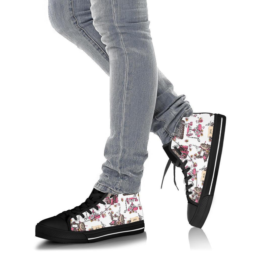 Sewing Machine Print Pattern Men Women's High Top Shoes-grizzshop