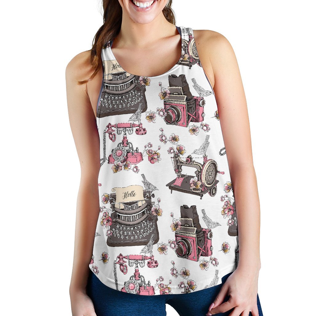 Sewing Machine Print Pattern Women's Racerback Tank Tops-grizzshop
