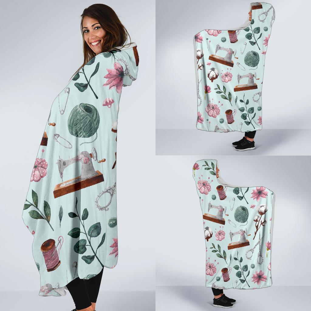 Sewing Pattern Print Hooded Blanket-grizzshop