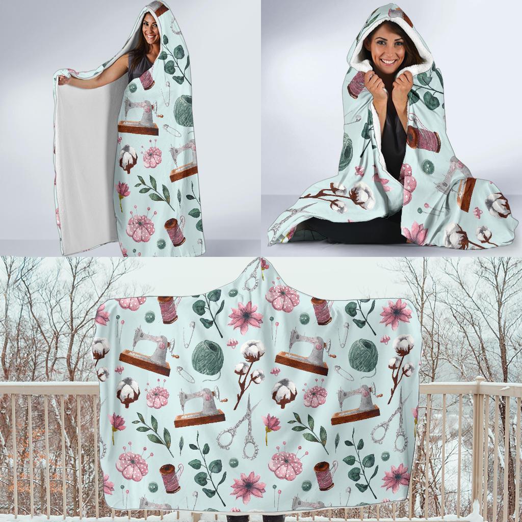 Sewing Pattern Print Hooded Blanket-grizzshop