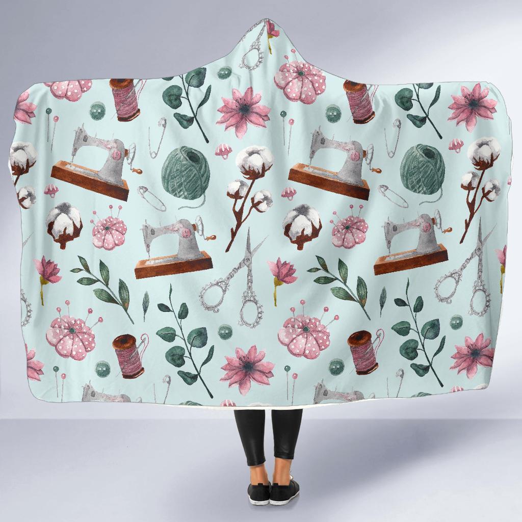 Sewing Pattern Print Hooded Blanket-grizzshop