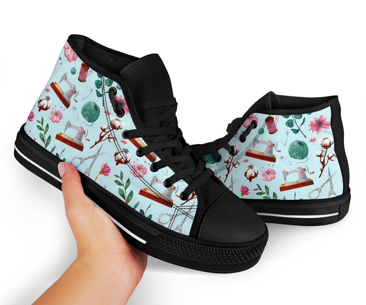 Sewing Pattern Print Men Women's High Top Shoes-grizzshop