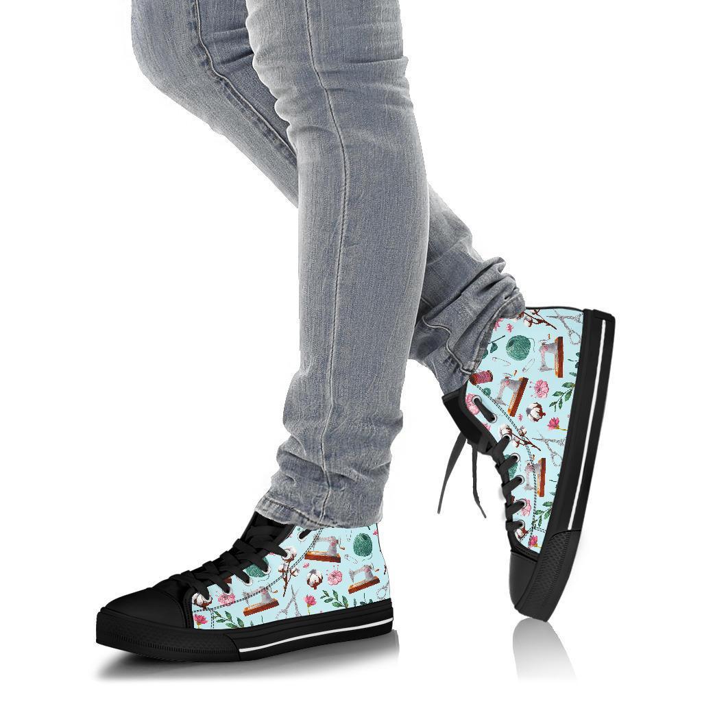Sewing Pattern Print Men Women's High Top Shoes-grizzshop